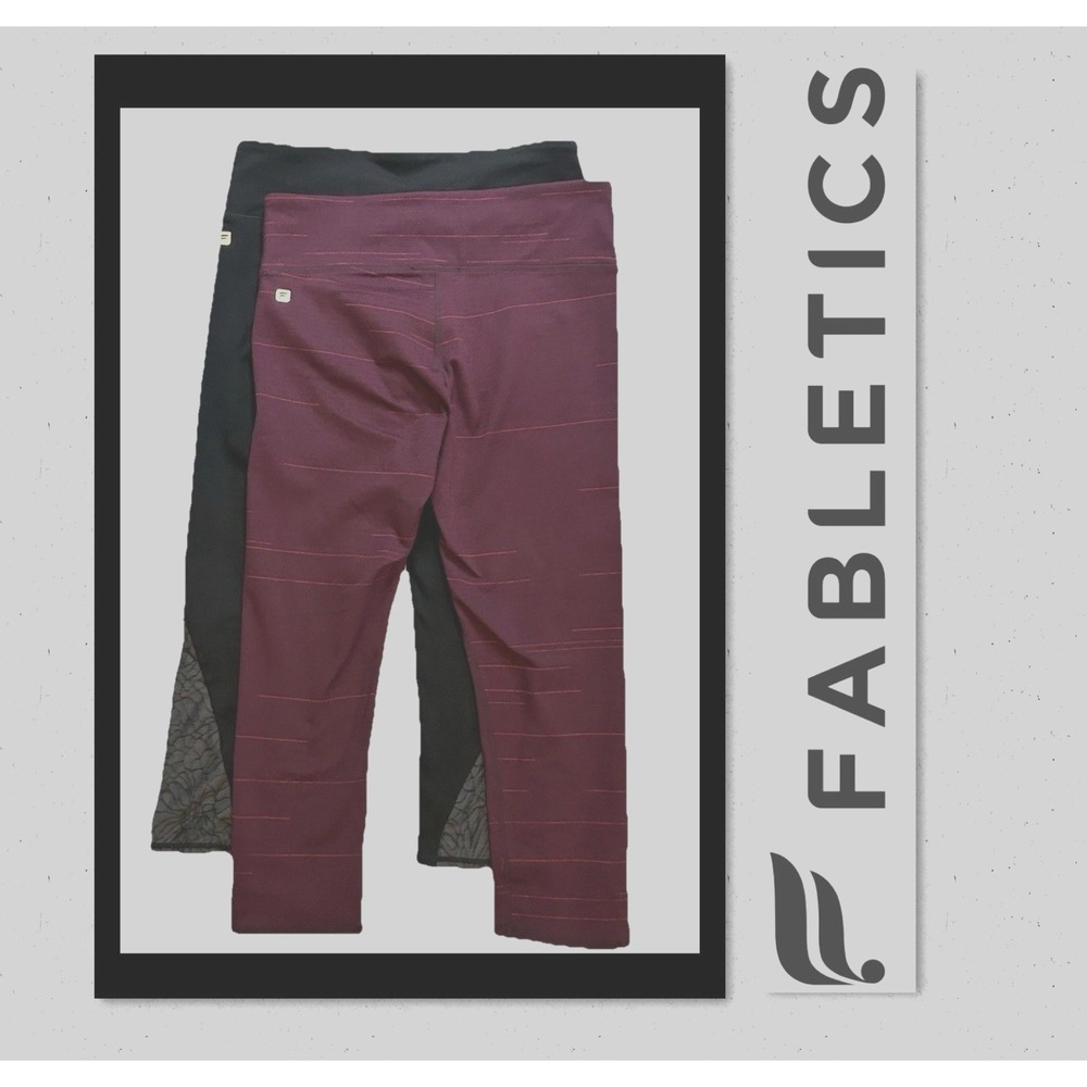 Fabletics (LOT OF 2) Sz XS Leggings Workout Yoga Cropped Black‎ + Burgundy